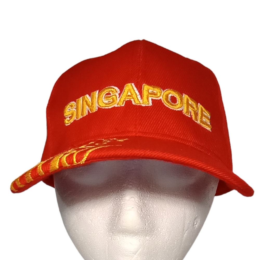Singapore Lion Gold Tome Embroidered Adjustable Red Unisex Baseball Cap Hat